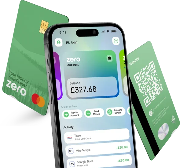 Zero land debit card and app screenshot hero