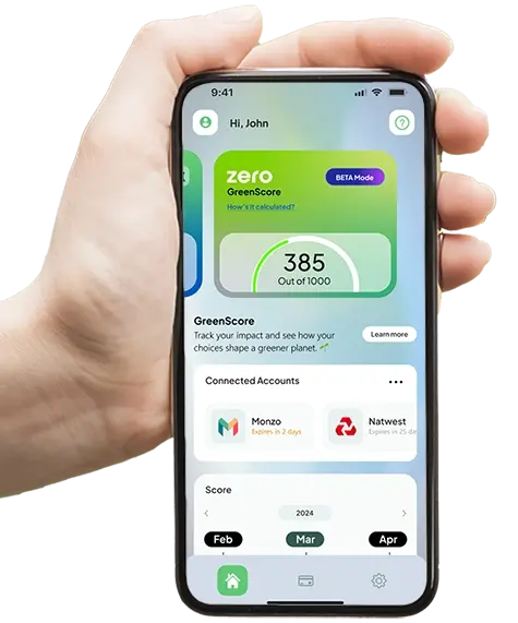 GreenScore Sustainability Index on iphone held in hand